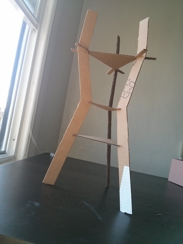A very rustic cardboard likeness of Sutro Tower.