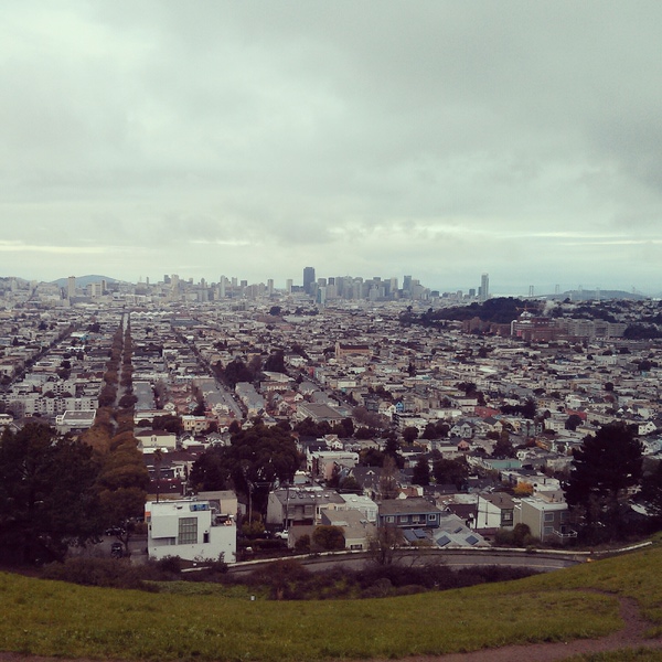 Shot overlooking Downton and the Bay Bridge from Bernal Hill