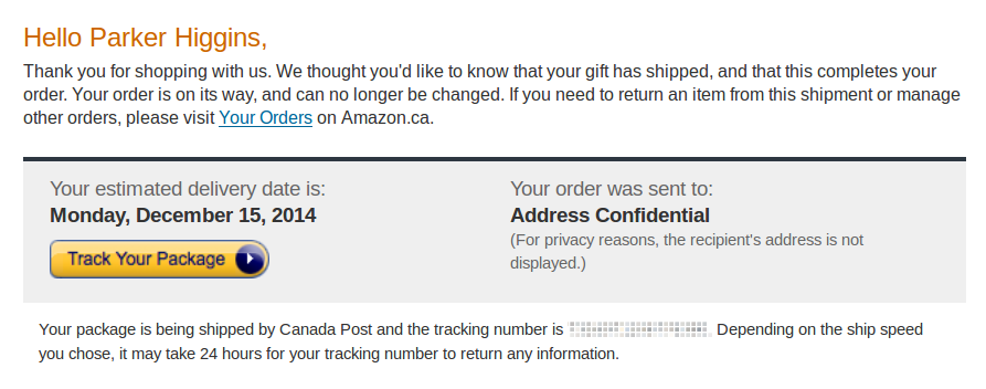 Amazon confirmation